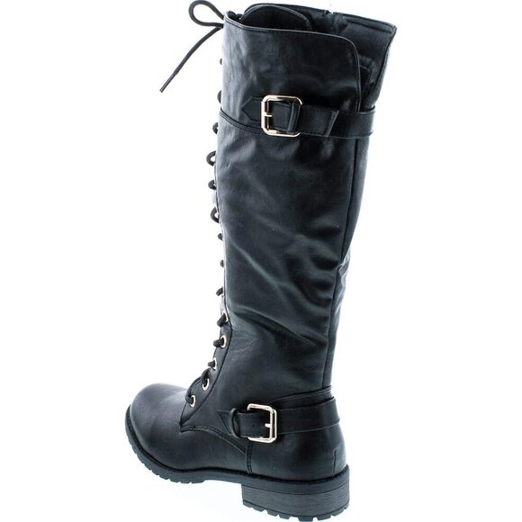 Mango 27 Womens Knee High Buckle Riding Lace Up adjustable Black Long Boots - Picture 3 of 8